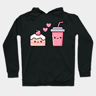 Kawaii Style Strawberry Cake and Milkshake in Love | Design for Kawaii Food Lovers Hoodie